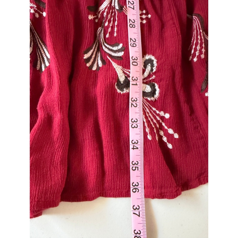 Free People Burgundy Embroidered Mesh Mini Dress M Boho Festival V-Neck Red - Picture 8 of 9